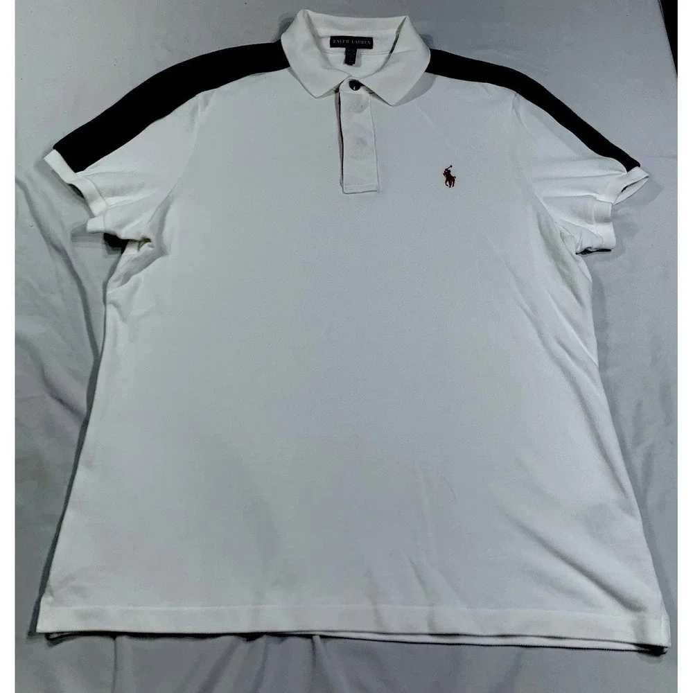 Ralph‎ Lauren Polo Shirt Men's Tag= XL Measure=S Red Pony White Short Sleeve